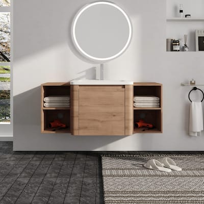 Malwee 24"/36"/48"/60" Floating Bathroom Vanity, Wall Mounted Bathroom Vanity with Ceramic Sink,Soft Close Door and Shelf