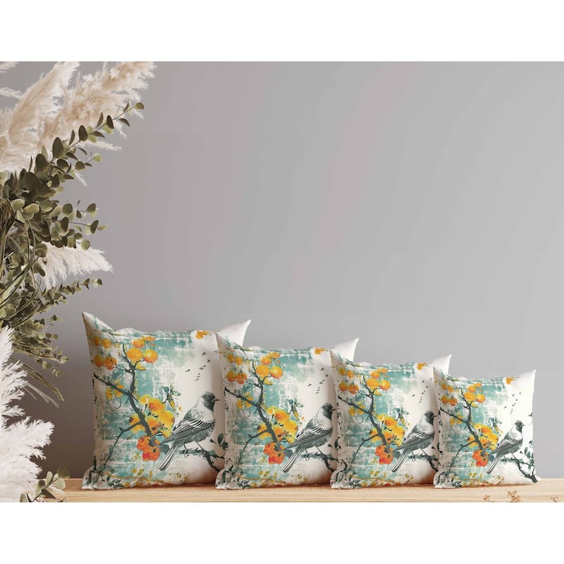 Winter Plum Song Indoor/Outdoor Reversible Throw Pillow White and Teal