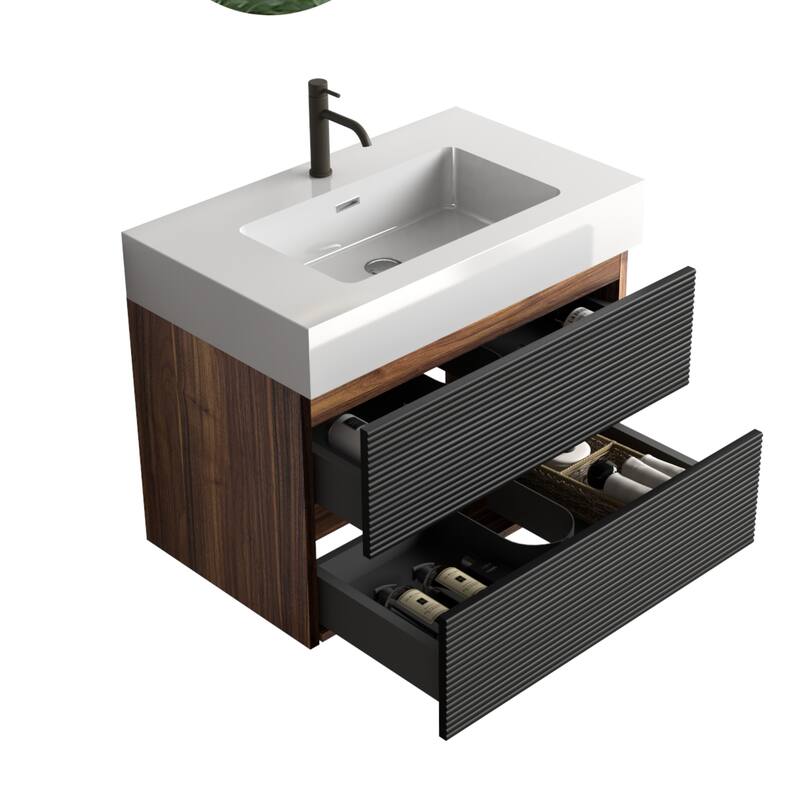 GDFStudio - Grace Floating Bathroom Vanity with Solid Surface Sink and Soft-Close Storage
