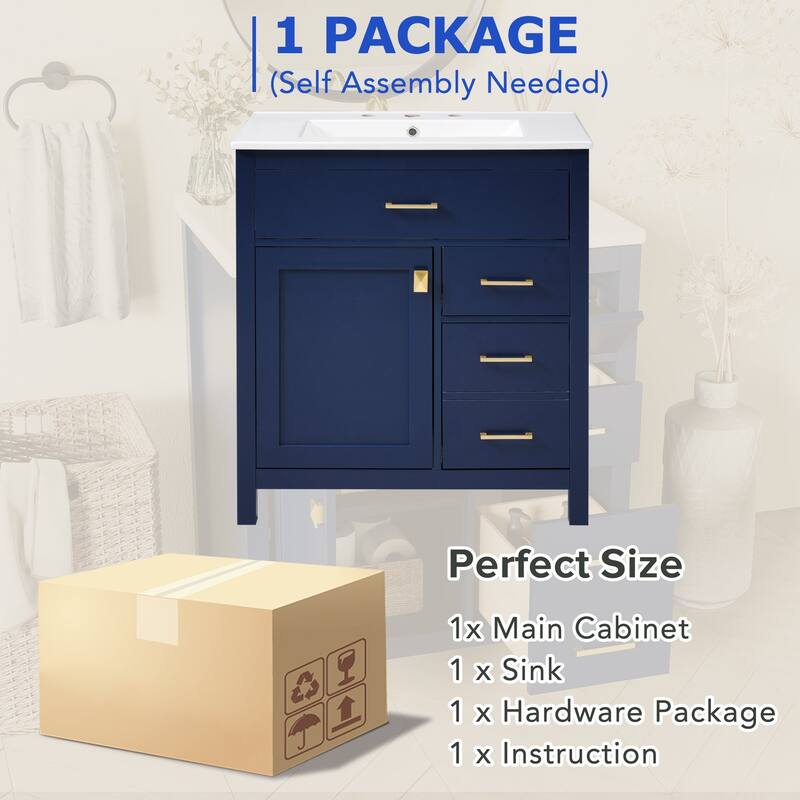 30 in. W x 18 in. D x 34 in. H Single Sink Freestanding Bath Vanity with White Ceramic Top