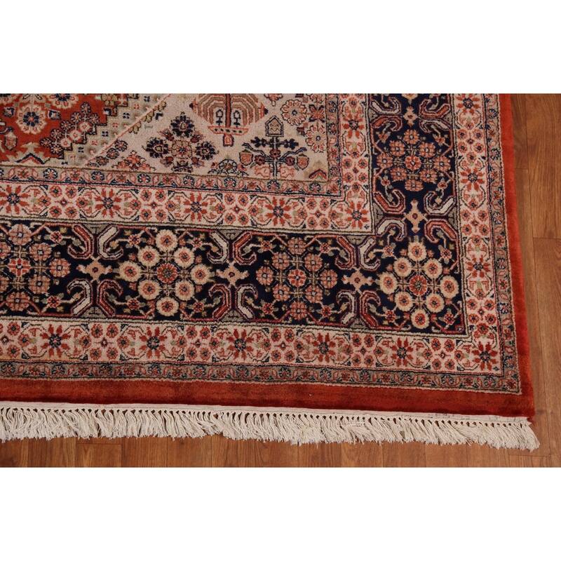 Orange Geometric Meymeh Indian Area Rug Hand-Knotted Wool Carpet - 8'8"x 11'4"
