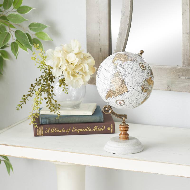 Marble Globe with Marble Base - Teal, White, Black - Roche River Decor