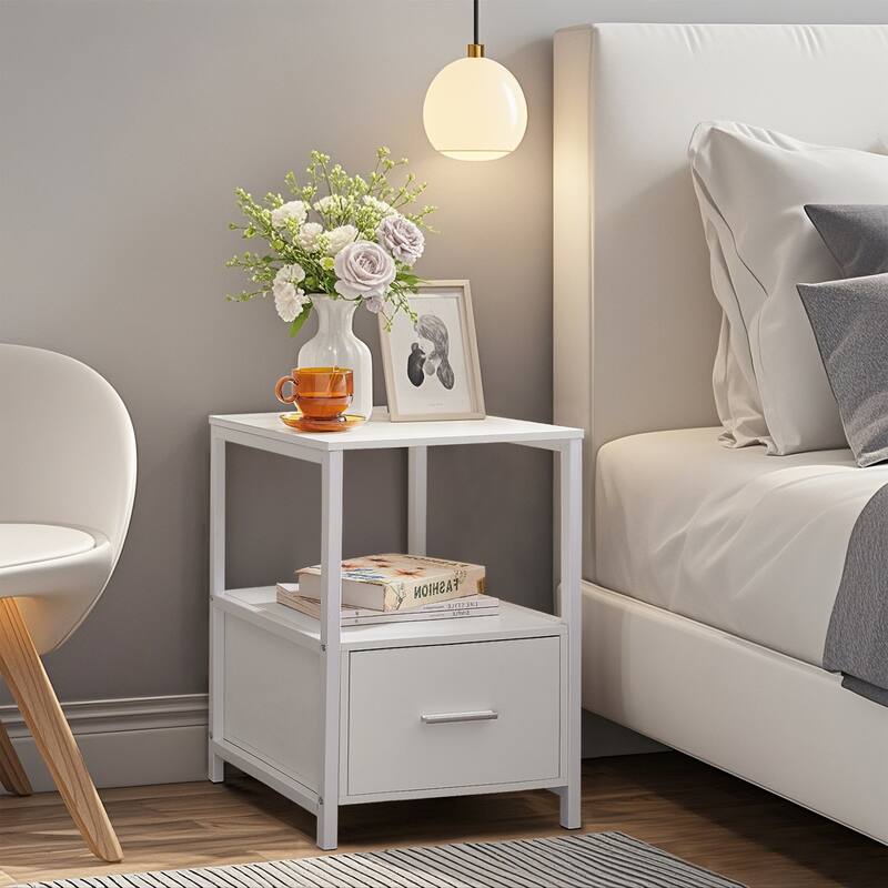 VECELO Nightstand Set of 1/2, Modern Square Side End Table, Living Room, Study Metal Frame