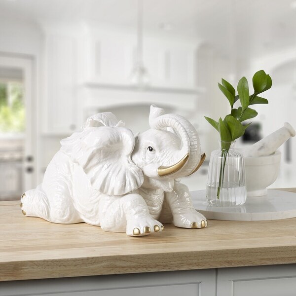 Fitz and Floyd Villa Palm Elephant Cookie Jar, 13 Inch - 13-in