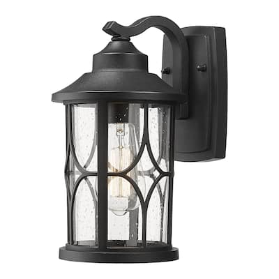 Farmhouse Outdoor Wall Lantern Cast Aluminum with Seeded Glass,Black or White Finish
