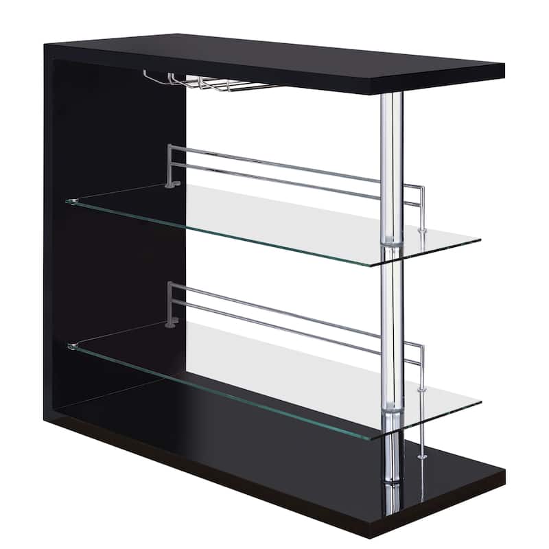 Modern Glossy Black Bar Unit with Glass Shelves