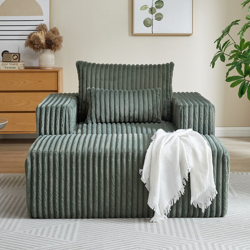 GDFStudio - Amelia Plush Corduroy Recliner Sofa with Removable Footrest for Relaxed Living Room Comfort - Army Green
