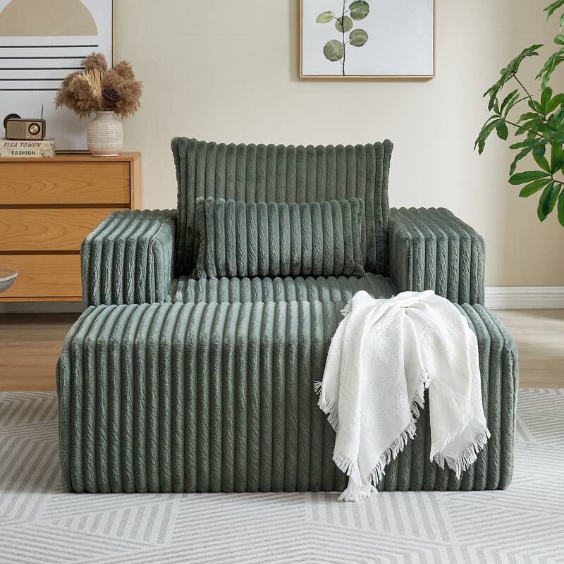 Modern 62.5" Corduroy Sponge Sofa with Removable Footrest, No Assembly Required, Cozy Sleeper Chair for Indoor Spaces - Green