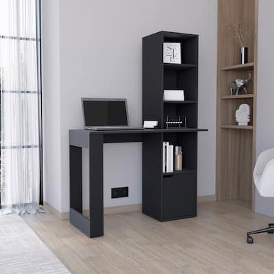 Computer Desk with 1-Cabinet and 4-Tier Bookcase