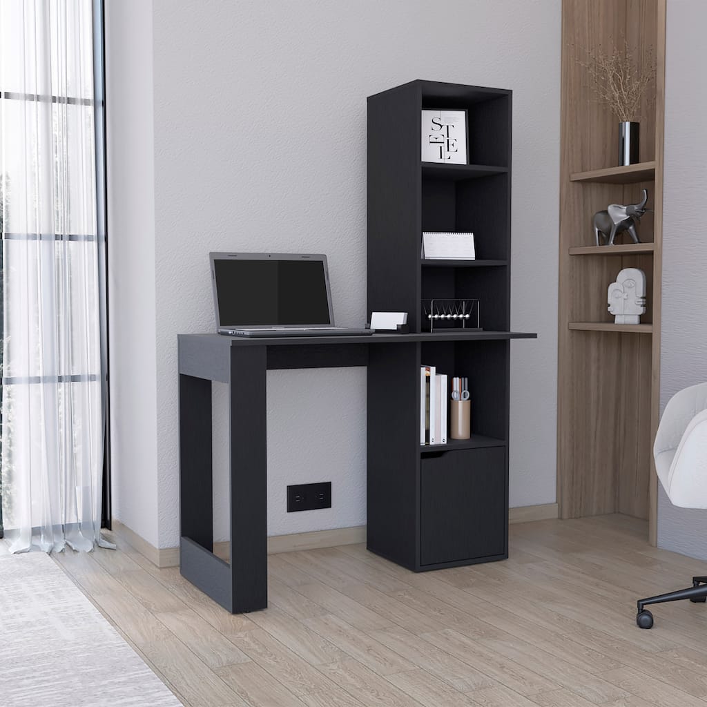 Computer Desk with 1-Cabinet and 4-Tier Bookcase
