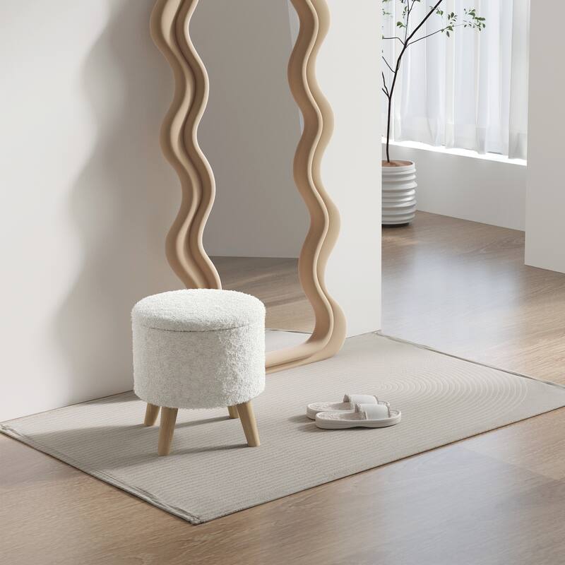Linen Upholstered Storage Ottoman with Solid Wood Legs and Hidden Storage for Bedroom or Living Room
