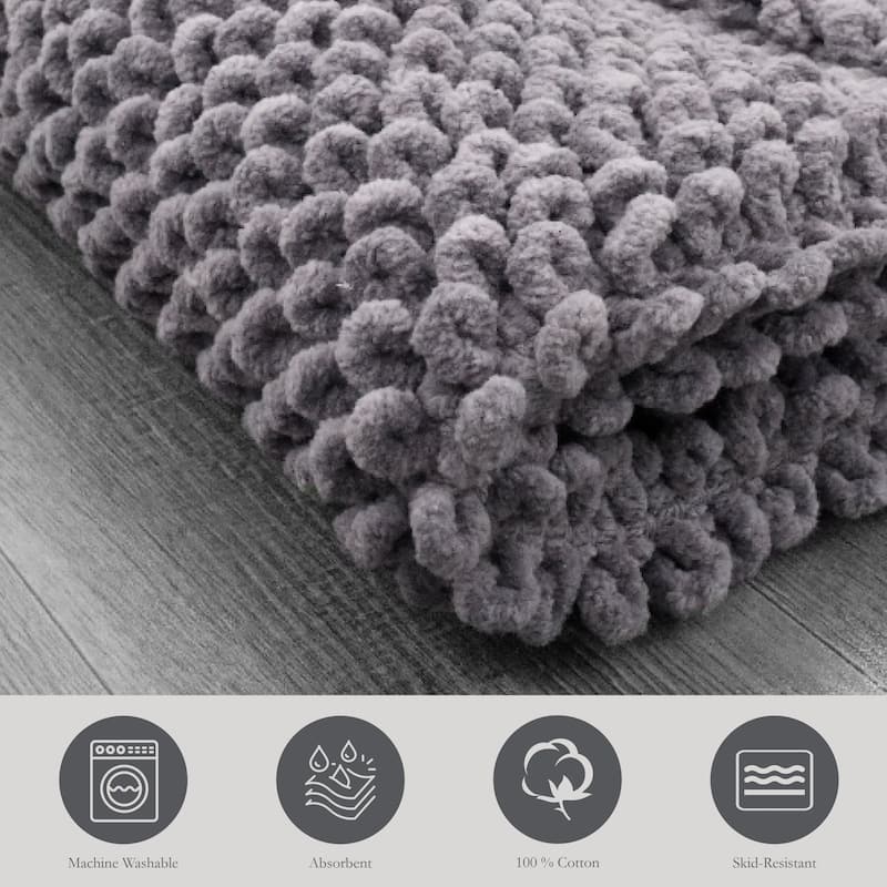 Sophie Border Ultra-plush Chenille Non-Slip Cotton Bath Mat (Set of 2)