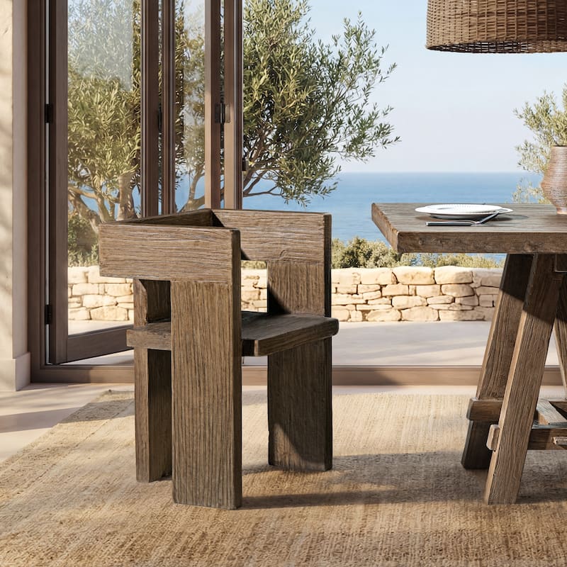 Jennifer Taylor Home Avenel Solid Reclaimed Elm Sculptural Block Accent Chair