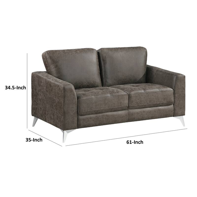Casie Loveseat, Brownish Gray Microfiber Foam, Chrome Legs 61 Inch