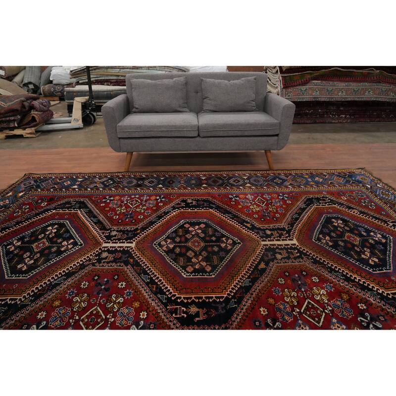 Hand Knotted Oriental 100% Wool Carpet Traditional Tribal Navy Blue & Blues Yalameh Area Rug - 10' 8'' X 7' 6''