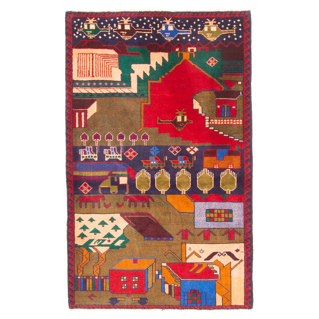 ECARPETGALLERY Hand-knotted Teimani Red Wool Rug - 2'11 x 4'11