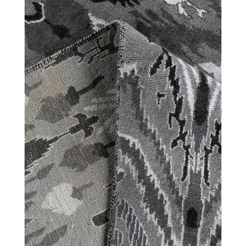 Ikat One-of-a-Kind Hand-Knotted Area Rug - Gray, 9' 0" x 12' 4" - 9' 0" x 12' 4"