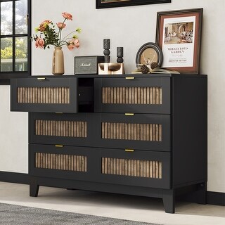 Rustic Farmhouse Style Wooden Dresser with 6 Drawers - Bed Bath ...