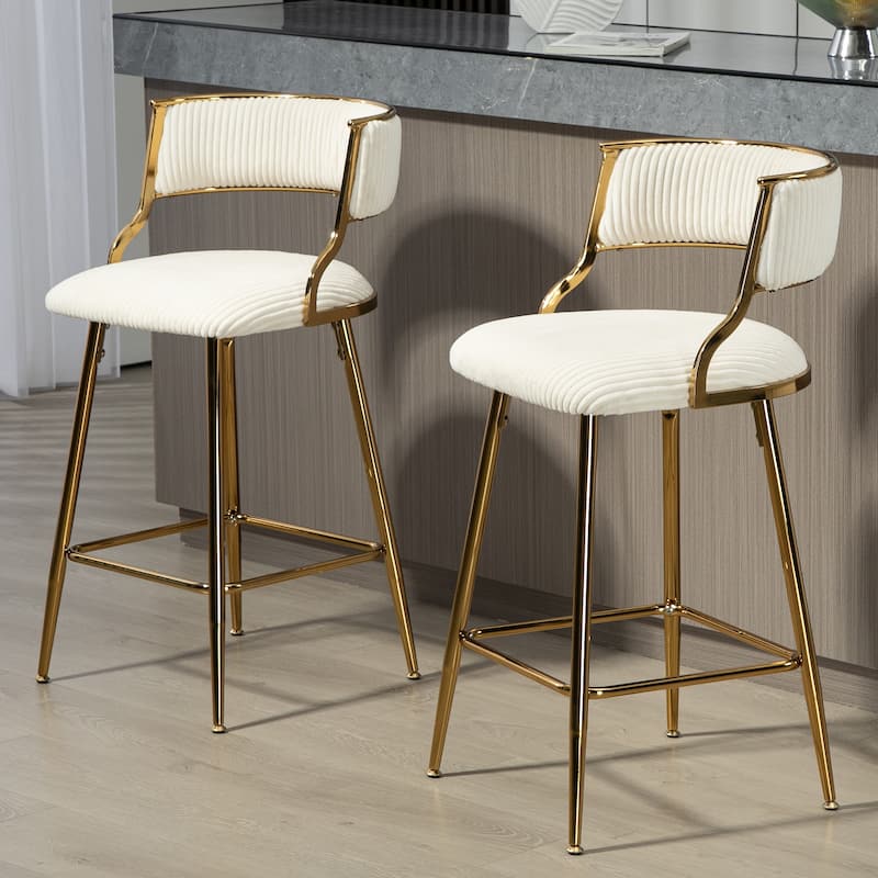 26'' Counter Height Bar Stools Corduroy Kitchen Island Counter Bar Stool With Back