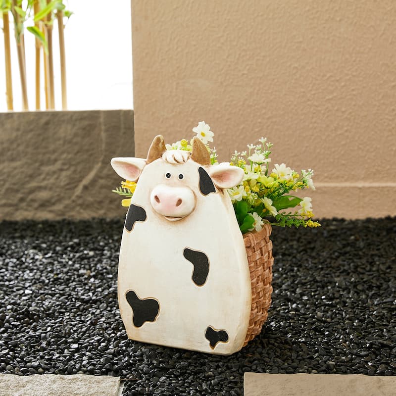 Glitzhome 13"H MGO Cute Sheep Cow Shape Statue Planter Pot Gift
