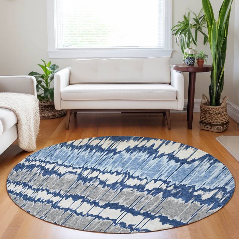 Premium Washable Super Soft Modern Stripe Mayfield Rug - Navy - 8' x 8' - Round
