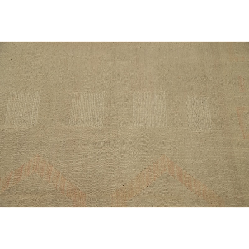 Hand Woven Oriental 100% Wool Carpet Southwestern Tribal Beige & Ivories Kilim Area Rug - 9' 10'' X 7' 0''