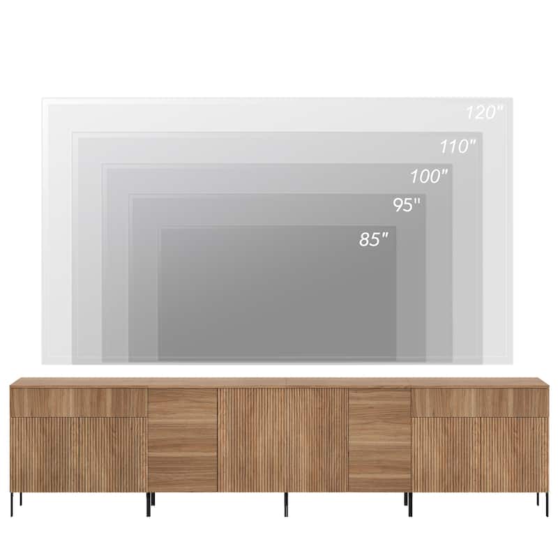 126" Long Modern Reeded Dresser TV Stand With Adjustable Sheves, Entertainment Center With Drawers