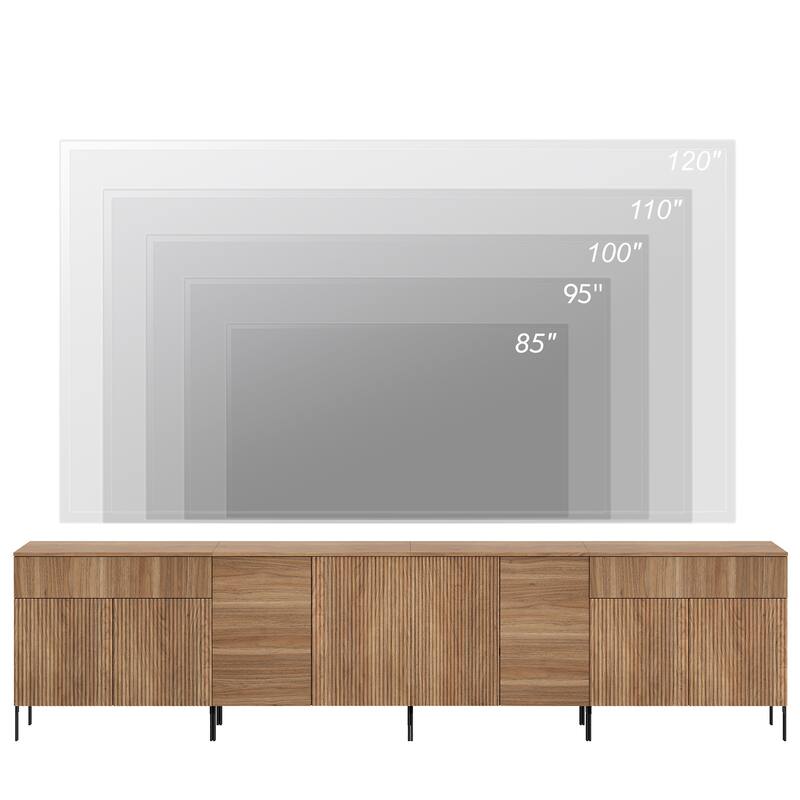 126" Modern Reeded Drawer Dresser Set With Doors, Minimalist Chest Of Drawers With Storage