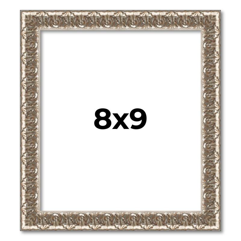 8x9 Frame Silver Versailles Ornate Solid Wood Picture Frame | 1 Inch