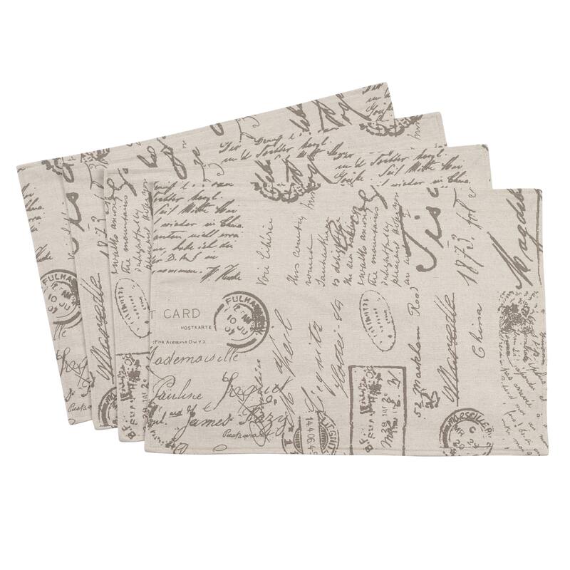 Vintage Script Printed Design Fabric Placemats (Set of 4)