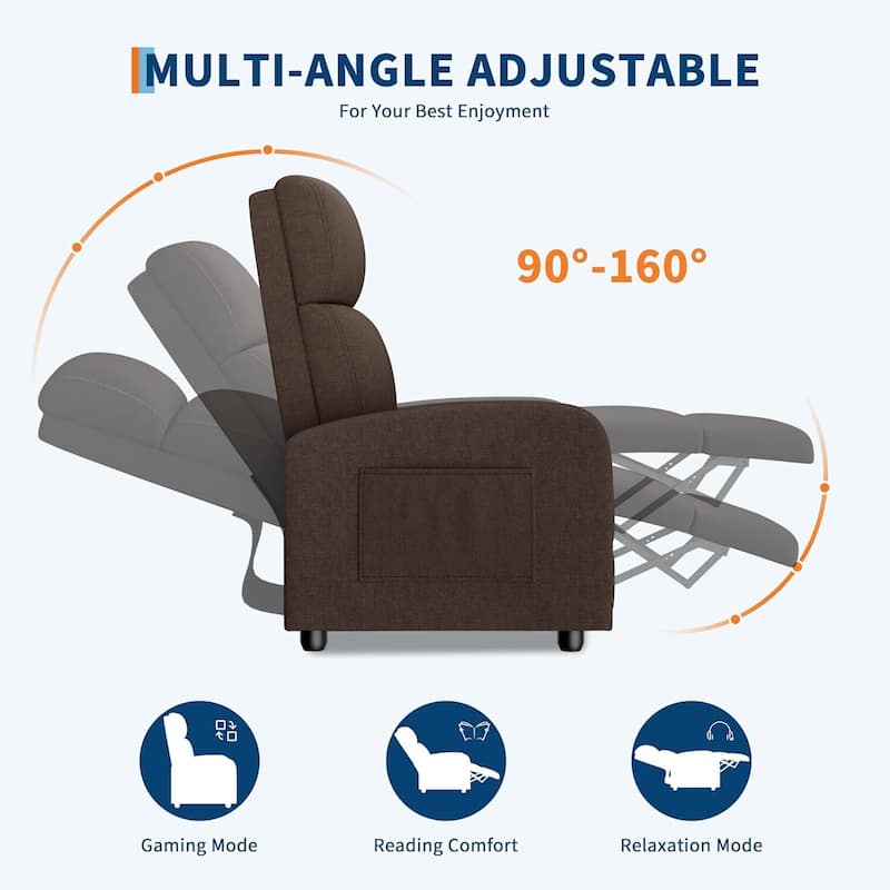 Recliner Chair for Adults, High Backrest, Thick Cushion, with Side Pocket