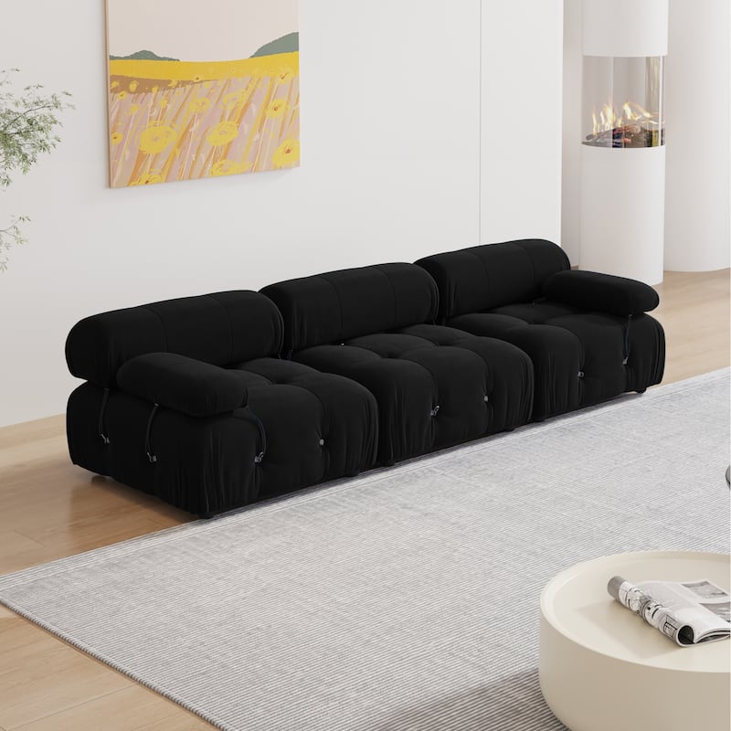 Black Velvet Upholstered Sectional Sofa - 3 seats