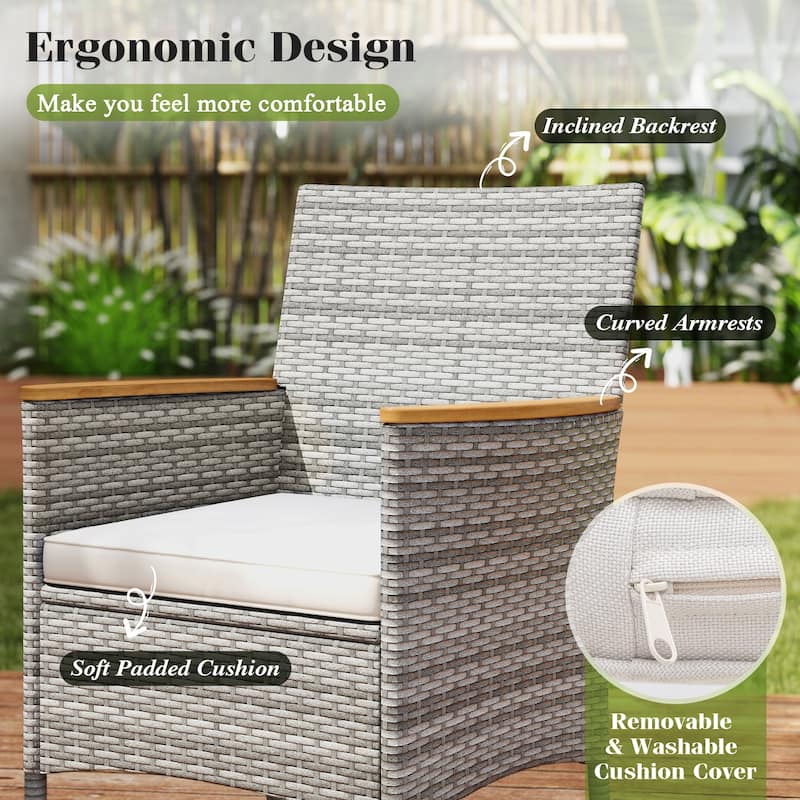 Gymax 9 Pieces Patio PE Wicker Dining Set Outdoor Acacia Wood Table &