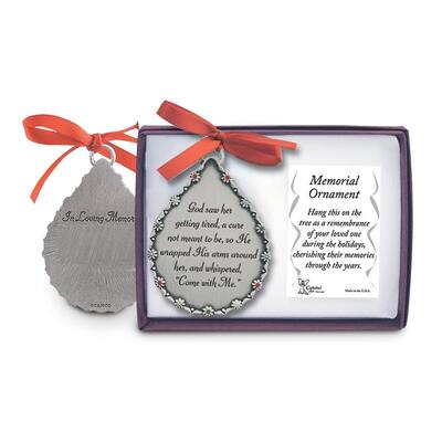 Curata In Loving Memory God Saw Her...Silver-Tone Metal Memorial Teardrop Engravable Ornament