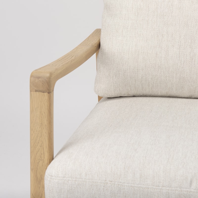 Raeleigh Cream Fabric w/ Light Brown Solid Beechwood Frame Accent Chair - 27.9"W x 34"D x 34.4"H