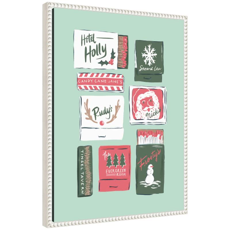 Kate and Laurel Sylvie Beaded Holiday Matchbooks Framed Canvas by Krissy Mast - White