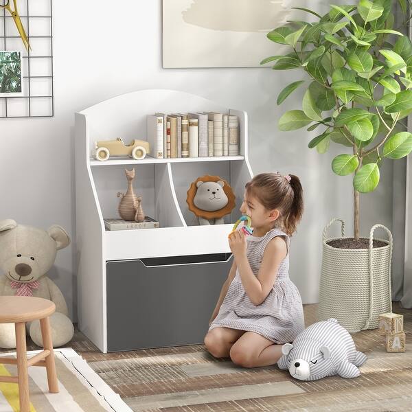slide 2 of 10, Kids Toy Storage Organizer Bookcases with Drawer and Shelves Grey