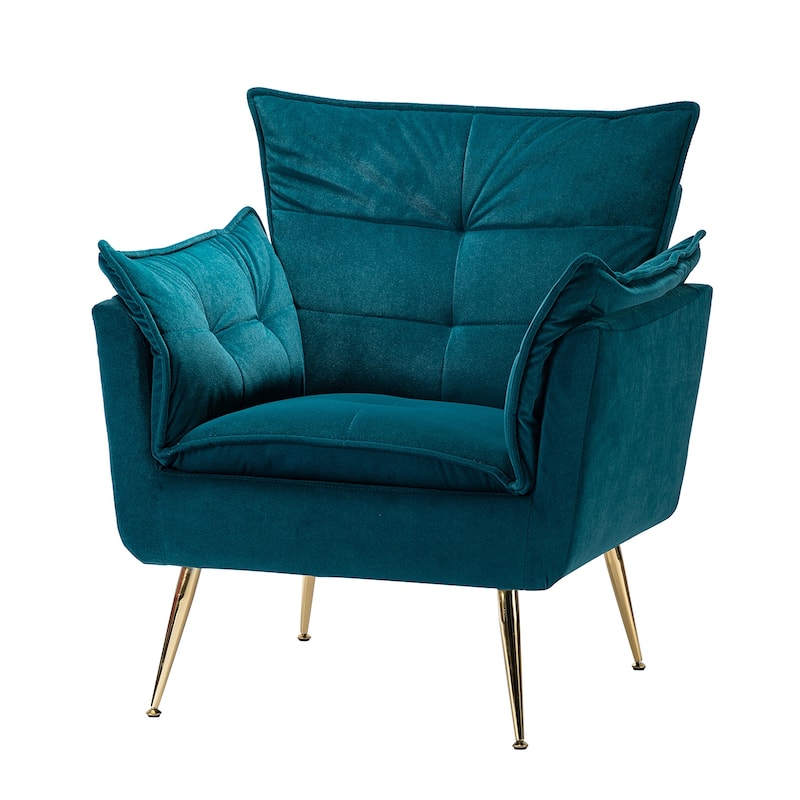1ida Modern Velvet Tufted Padded Cushion Armchair with Golden Metal Legs by HULALA HOME