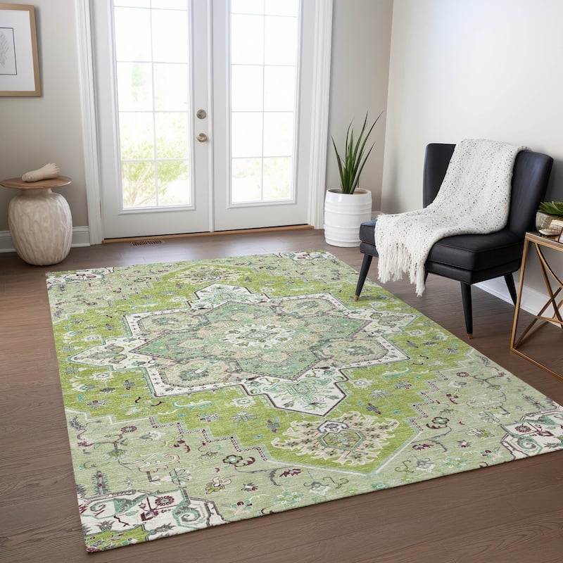 Machine Washable Indoor/ Outdoor Persian Traditional Chantille Rug - Green - 10' x 14'
