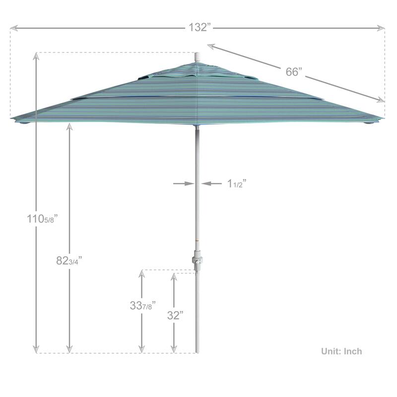 California Umbrella 11' Rd. Aluminum Patio Umbrella, Crank Lift, Collar Tilt, Dbl Wind Vent, White Finish, Sunbrella Fabric