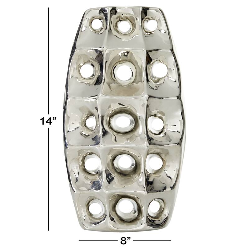 Silver Ceramic Decorative Vase with Cut Out Designs - 8 x 4 x 14
