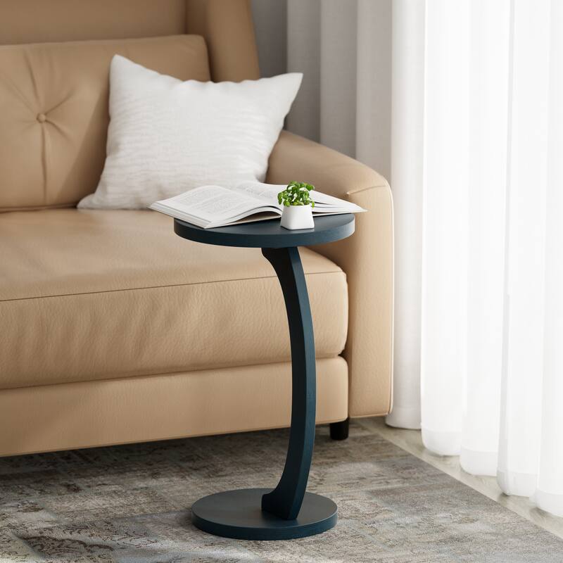 COZAYH C Shaped Round End Table for Couch Small Place, Space Saver Side Table for Sofa, Living Room, Bedside Area, Walnut