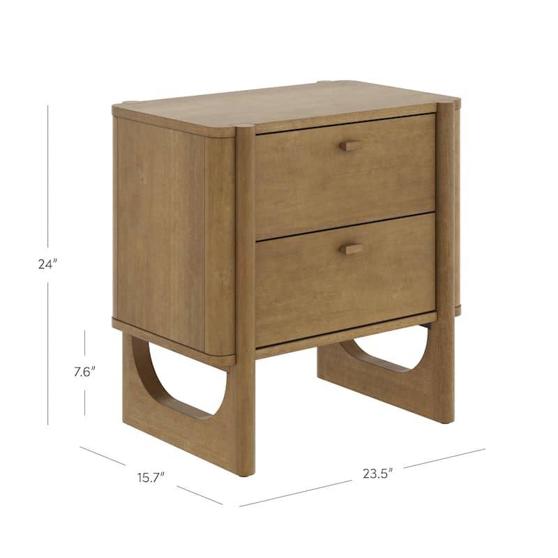 Solace Mid Century Modern 2-Drawer Nightstand with Solid Wood Frame and Rounded Details
