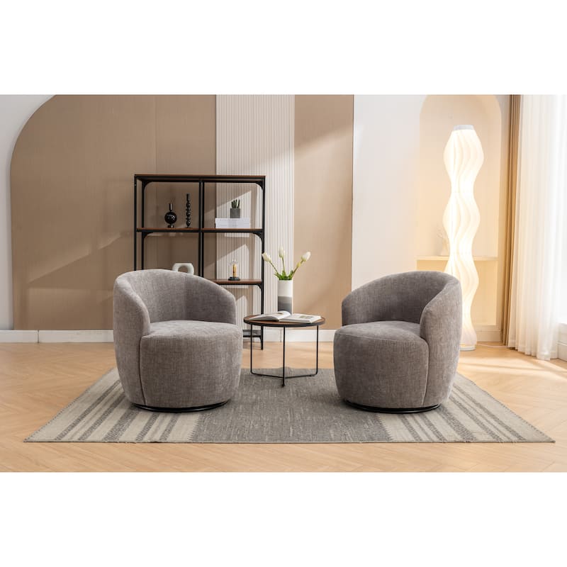 Gray Chenille 25.6" Swivel Barrel Chair with Black Coating