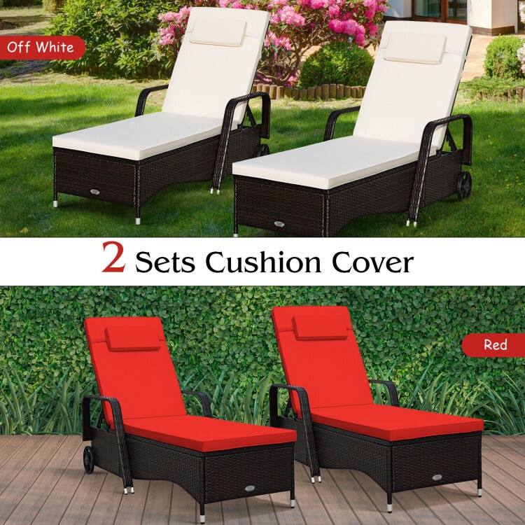 Outdoor Cushioned Wicker Chaise Lounger with Adjustable Backrest - 79.0" x27.5" x 21"(L x W x H)