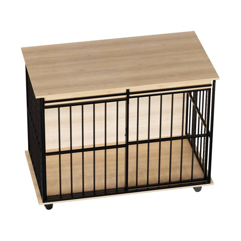 Dog Crate Furniture, Large Dog Cage Furniture with Tray for Medium Large Dogs, Wooden Dog Kennel Furniture