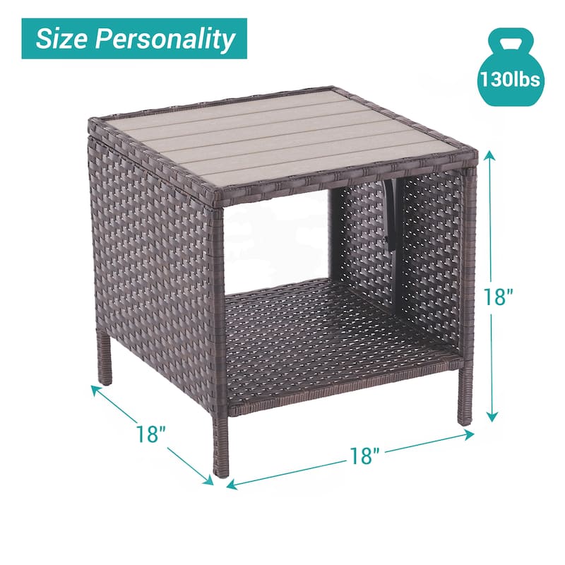 BONOSUKI Outdoor Patio PE Wicker All-Weather Square Coffee Table
