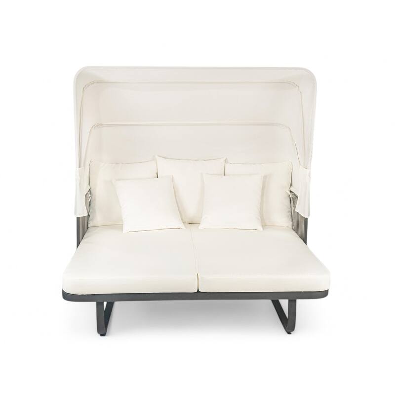 57" Outdoor Patio Daybed Rattan Daybed Outdoor Sunbed with Detachable Pillows for Patio, Backyard and Pool