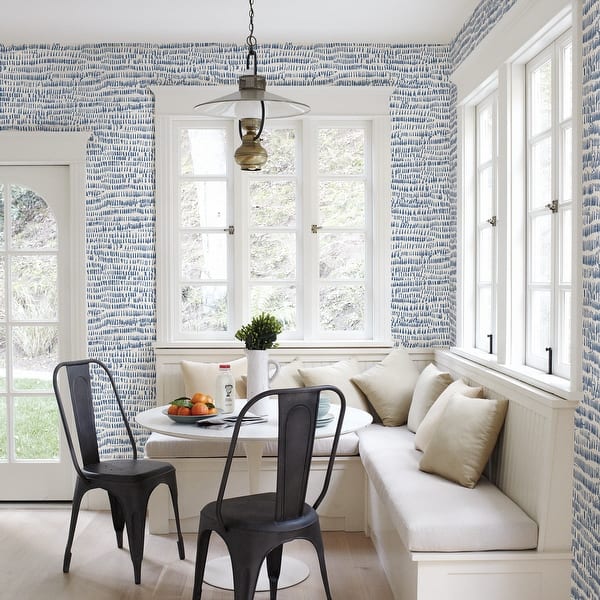 slide 2 of 8, Gonzales, Runes Brushstrokes, 33 FT. L x 20.5In. W Wallpaper Roll Blue