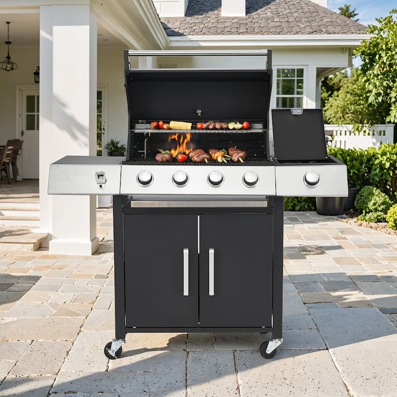 3-Burner Propane Grill with Side Burner, Locking Wheels, 395 Sq. In. Cooking Area, 36,000 BTU